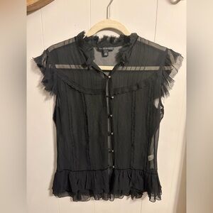 Banana Republic Black Sheer Ruffle Blouse Raw edges Rare from early 2000’s